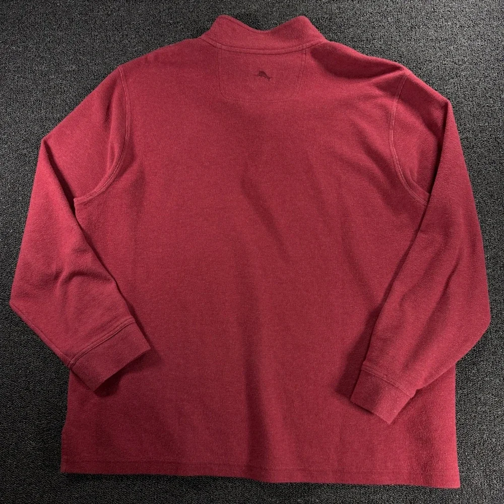 Tommy Bahama Mens XXL Burgundy Red Floral Collar‎ 1/4 Button Pullover Sweater
